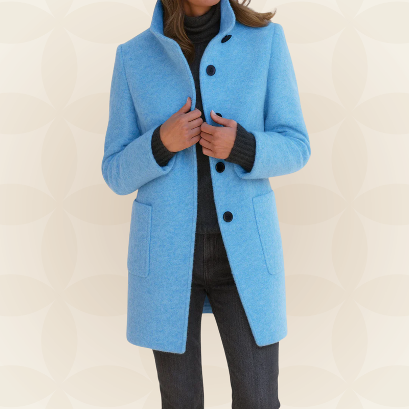 Joclyne - High Collar Longline Button-Up Coat with Pockets
