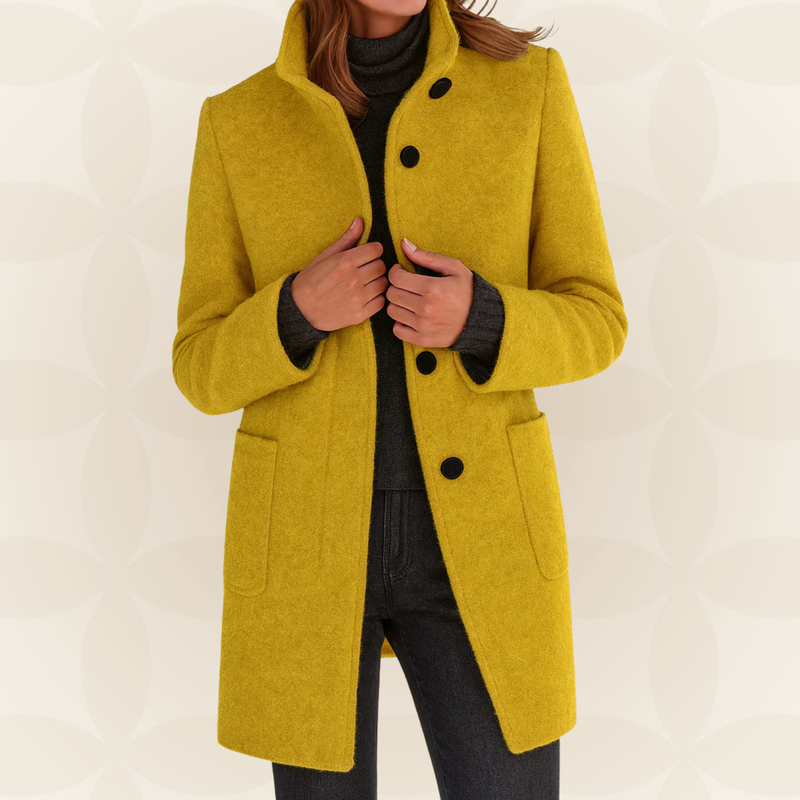 Joclyne - High Collar Longline Button-Up Coat with Pockets