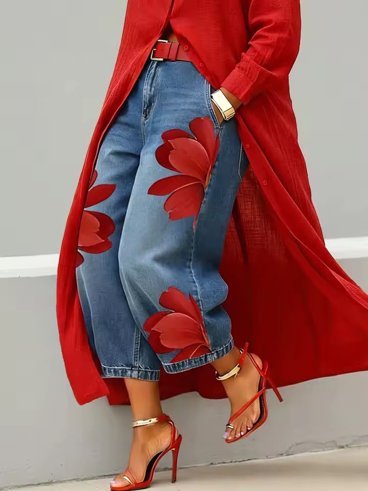 Makellah - Casual Floral Jeans