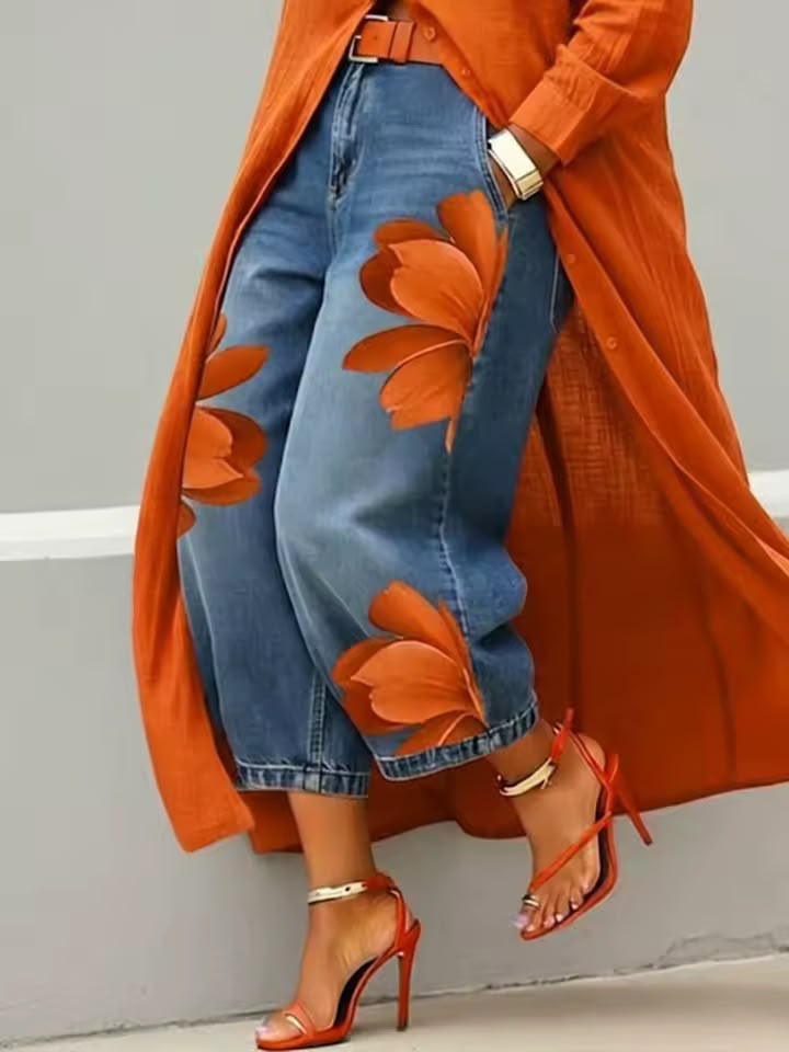 Makellah - Casual Floral Jeans