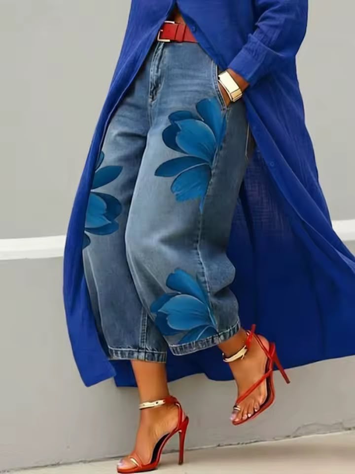 Makellah - Casual Floral Jeans