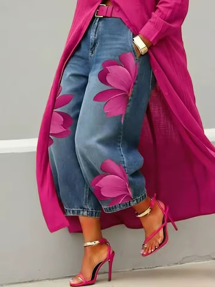Makellah - Casual Floral Jeans