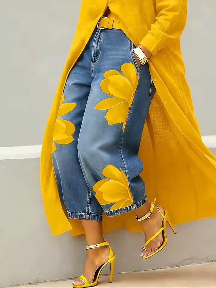 Makellah - Casual Floral Jeans