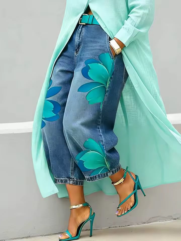 Makellah - Casual Floral Jeans