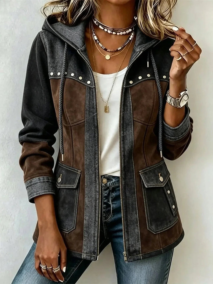 Lyndsay - Jacket With Hood and Contrasting Textured Panels