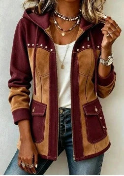 Lyndsay - Jacket With Hood and Contrasting Textured Panels