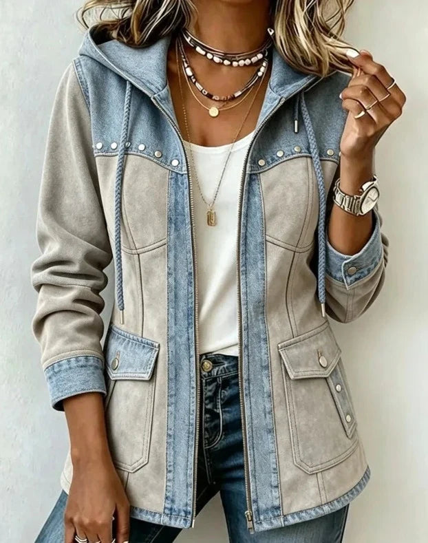 Lyndsay - Jacket With Hood and Contrasting Textured Panels