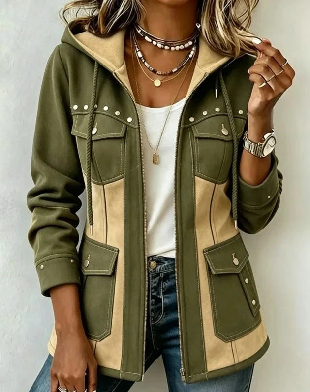 Lyndsay - Jacket With Hood and Contrasting Textured Panels