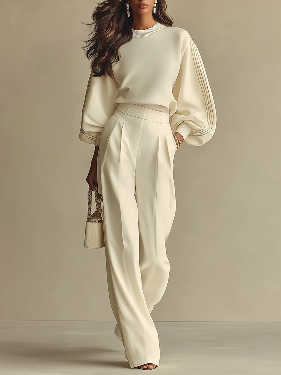 Leticya - Knit Set with Wide Leg Trousers