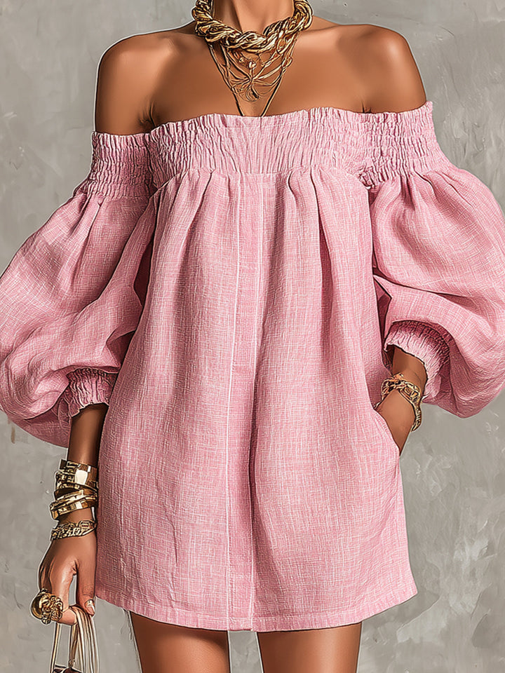 Rewina - Off-Shoulder Lantern Sleeve Mini Dress