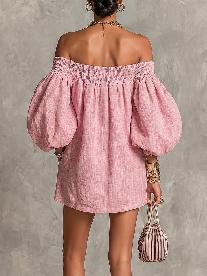 Rewina - Off-Shoulder Lantern Sleeve Mini Dress