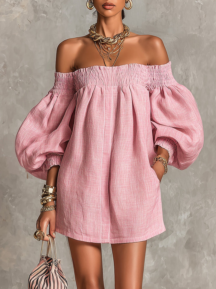 Rewina - Off-Shoulder Lantern Sleeve Mini Dress