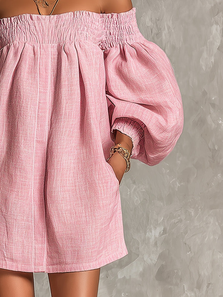 Rewina - Off-Shoulder Lantern Sleeve Mini Dress