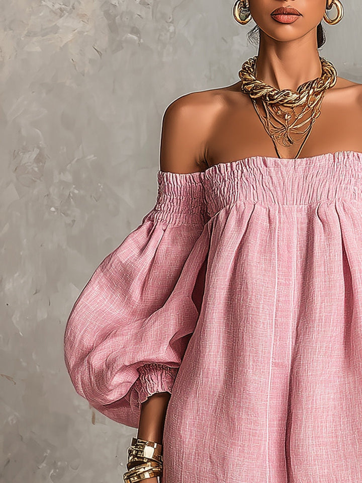 Rewina - Off-Shoulder Lantern Sleeve Mini Dress