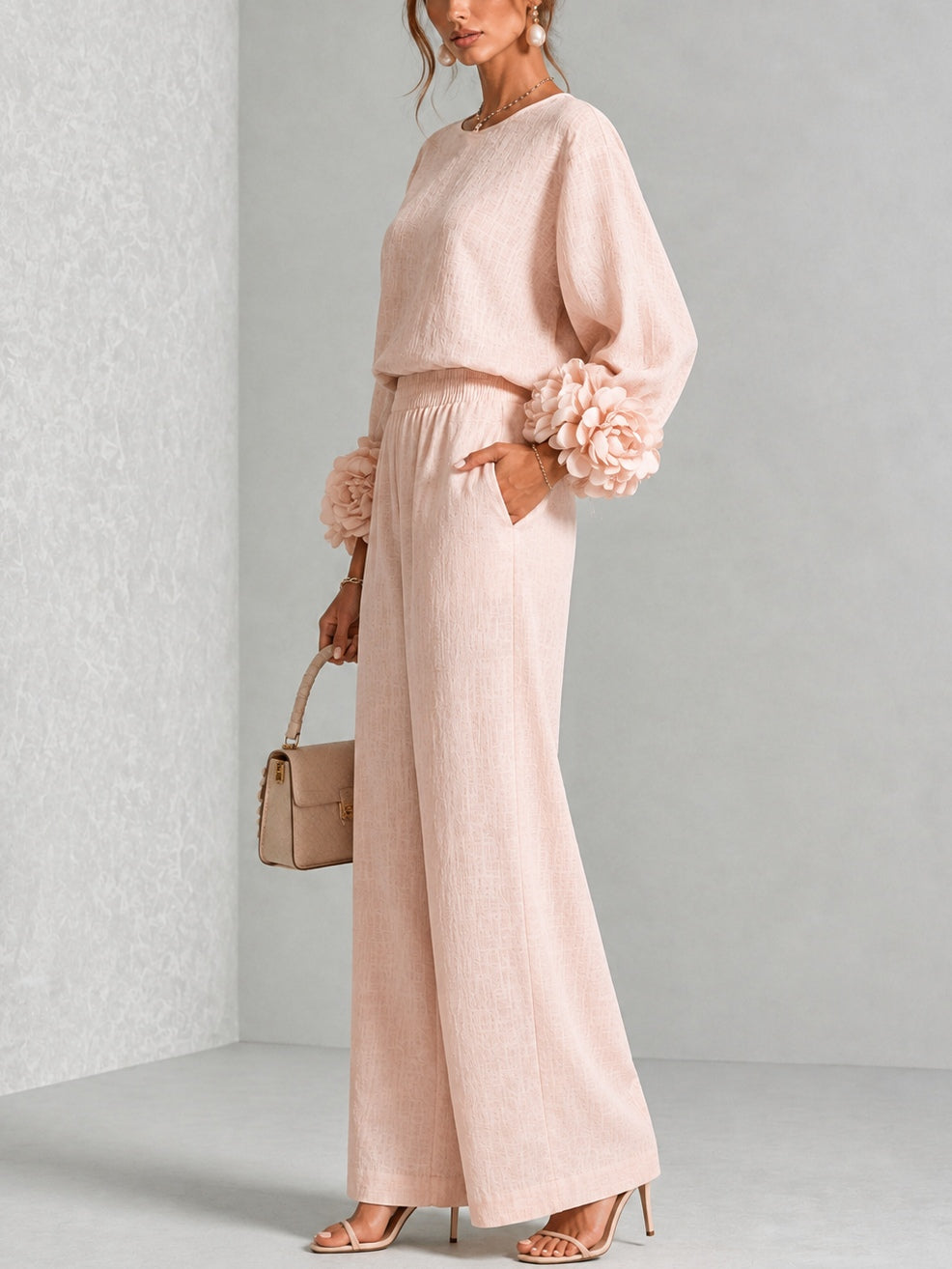 Ayser - Top and Pants Set With Floral Cuffs