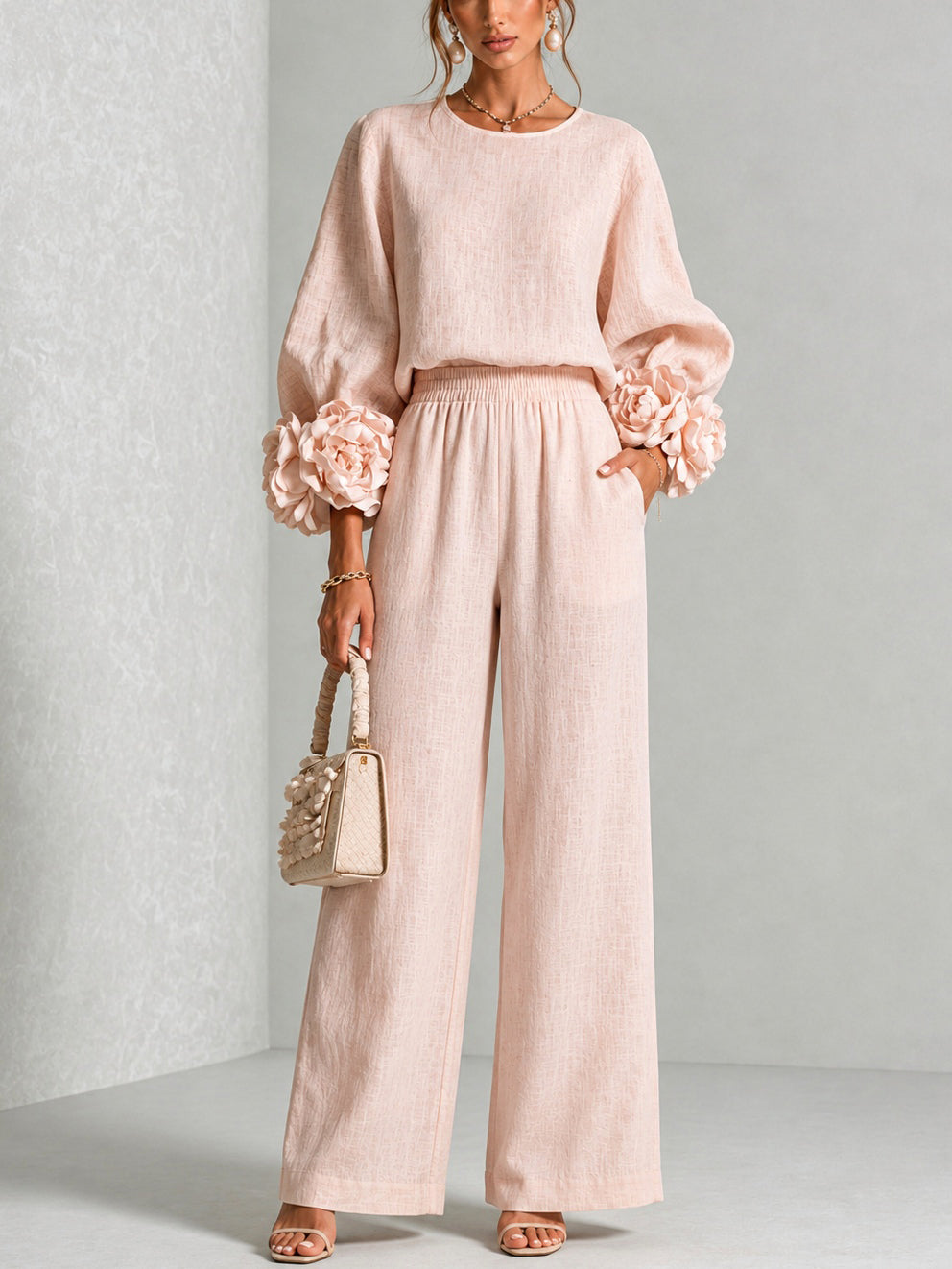Ayser - Top and Pants Set With Floral Cuffs