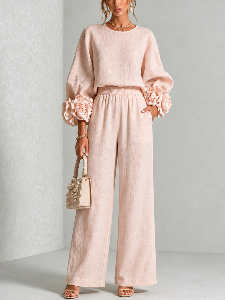 Ayser - Top and Pants Set With Floral Cuffs