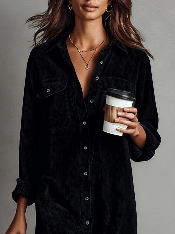 Nurcan - Shirt Dress With Corduroy Texture and Pockets
