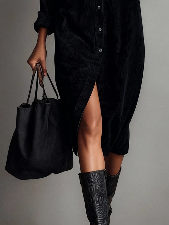 Nurcan - Shirt Dress With Corduroy Texture and Pockets