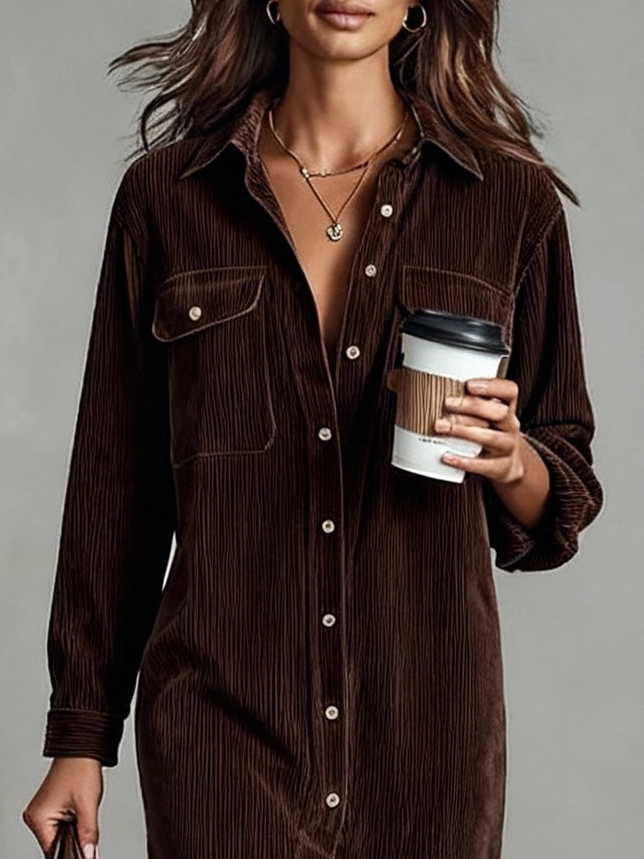 Nurcan - Shirt Dress With Corduroy Texture and Pockets