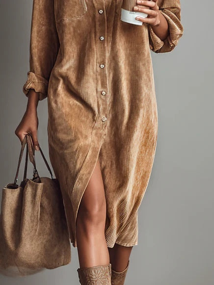 Nurcan - Shirt Dress With Corduroy Texture and Pockets