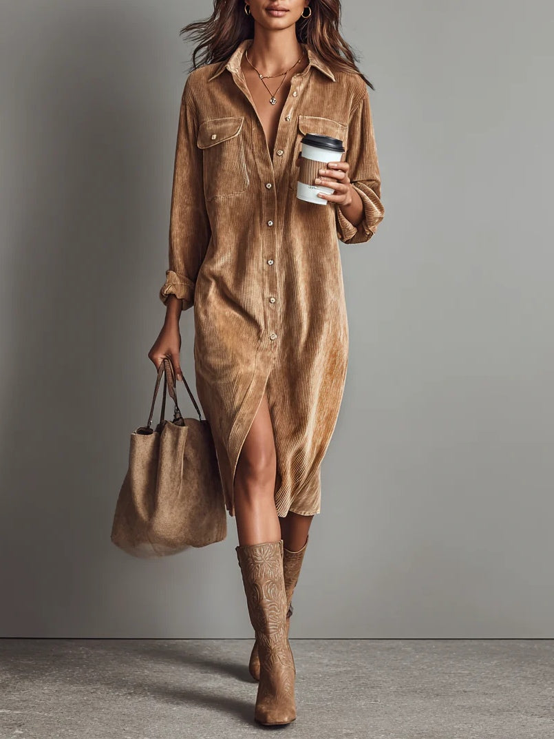 Nurcan - Shirt Dress With Corduroy Texture and Pockets