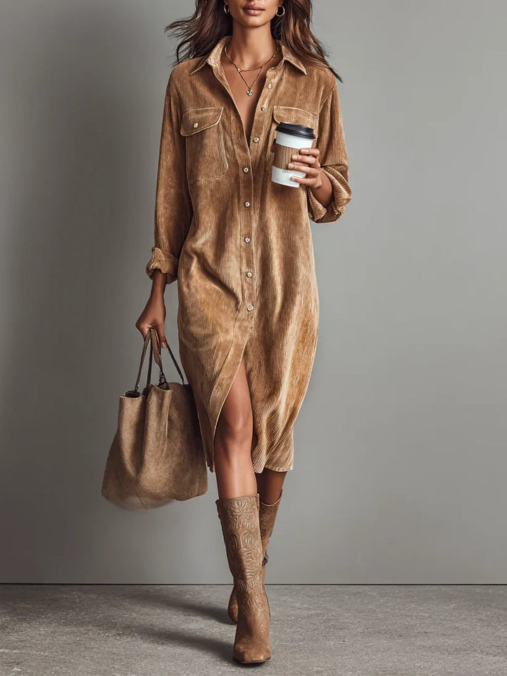 Nurcan - Shirt Dress With Corduroy Texture and Pockets