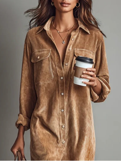 Nurcan - Shirt Dress With Corduroy Texture and Pockets