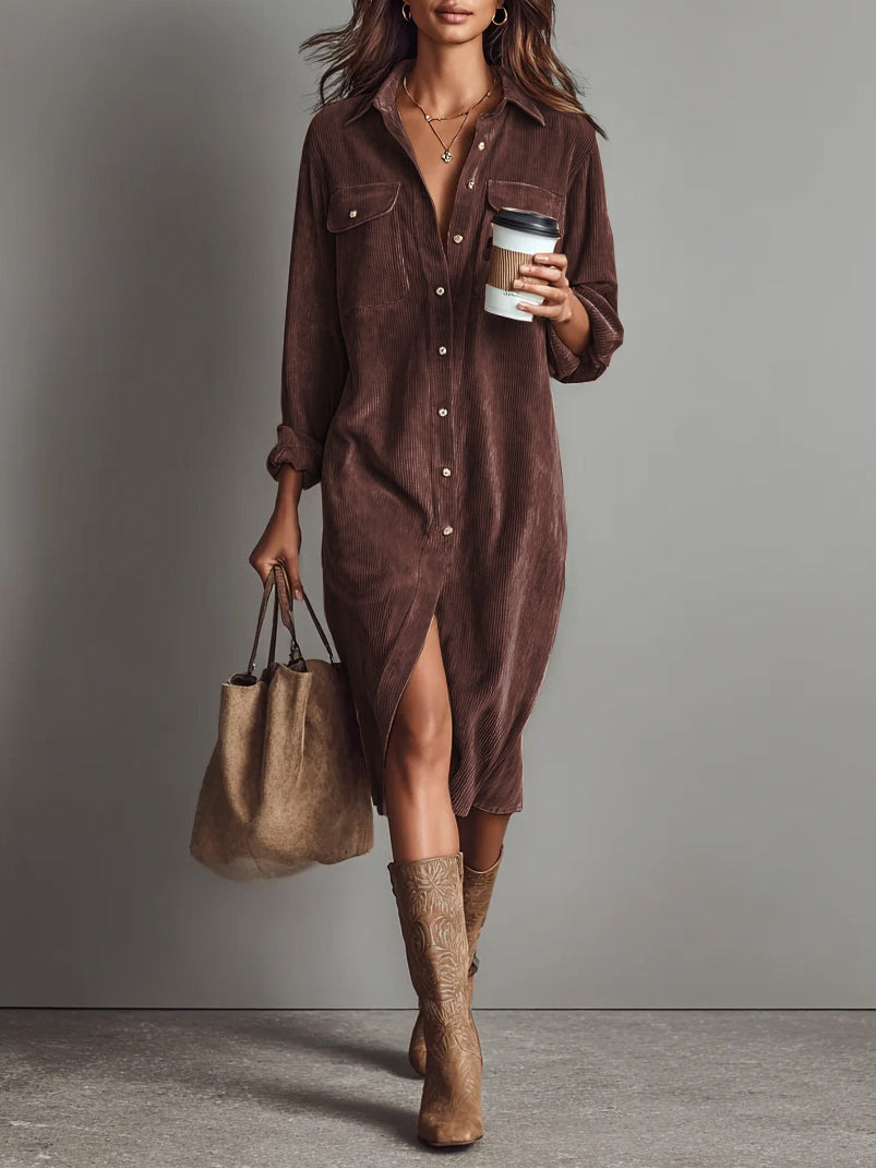Nurcan - Shirt Dress With Corduroy Texture and Pockets