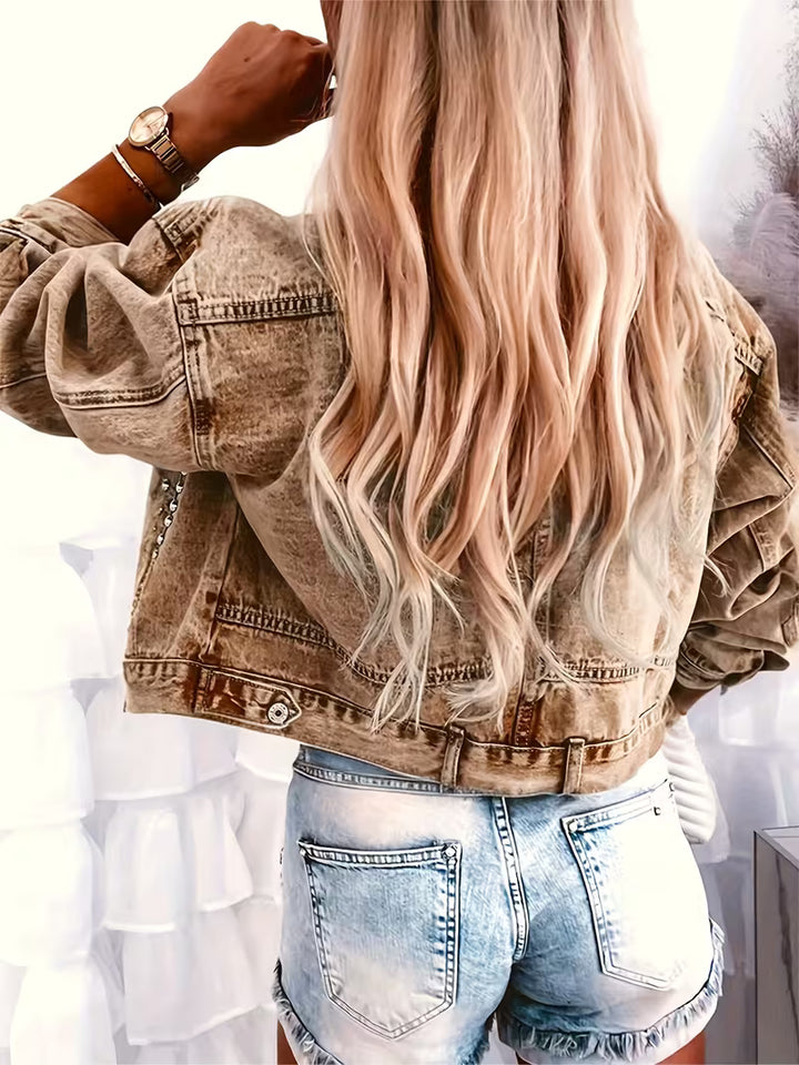 Lieana - Studded Button-Up Denim Jacket