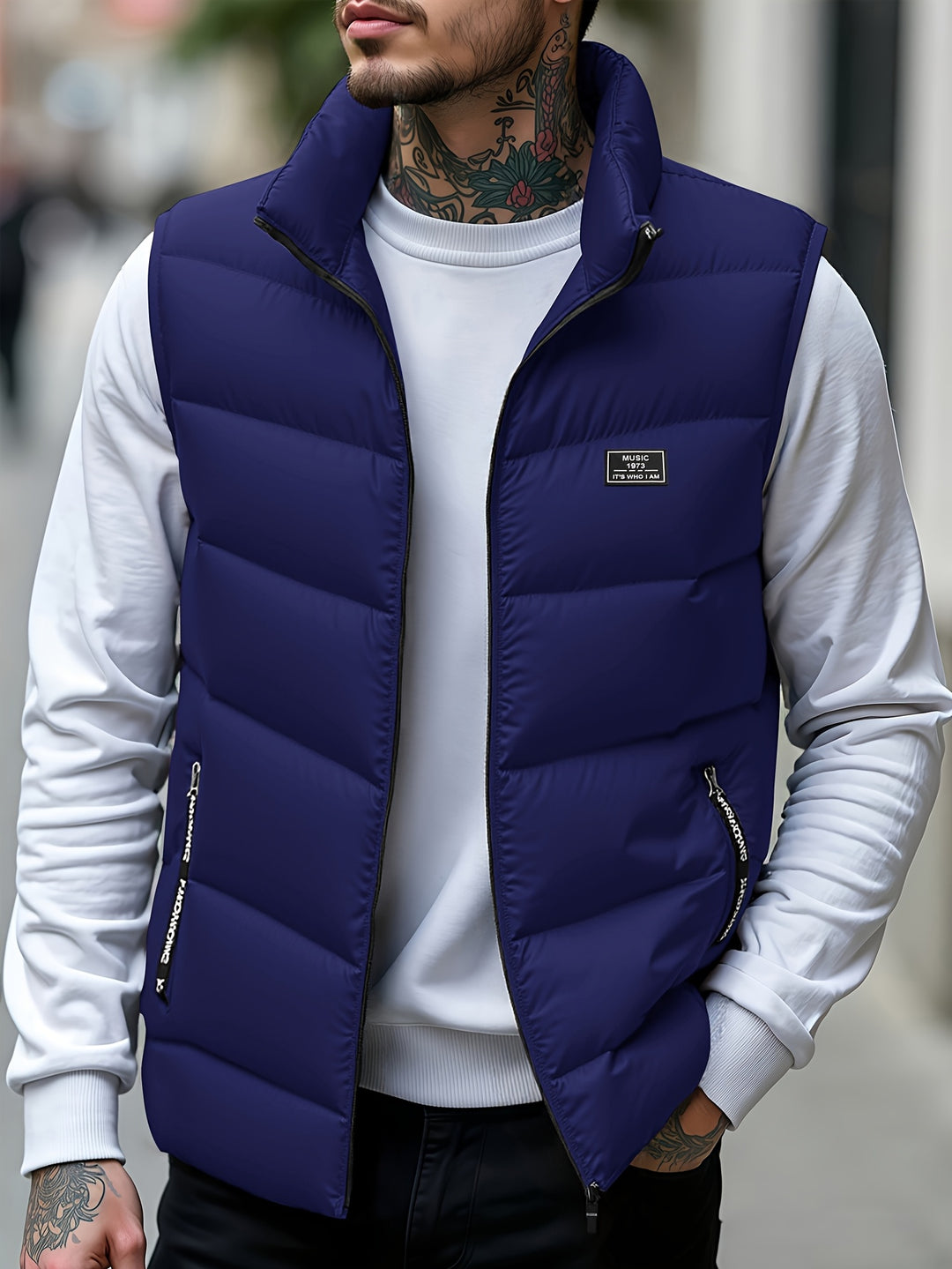Aloyis - Puffer Vest With Stand Collar and Zippered Pockets