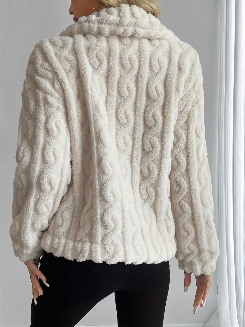 Losina - Cable Textured Fuzzy Teddy Jacket