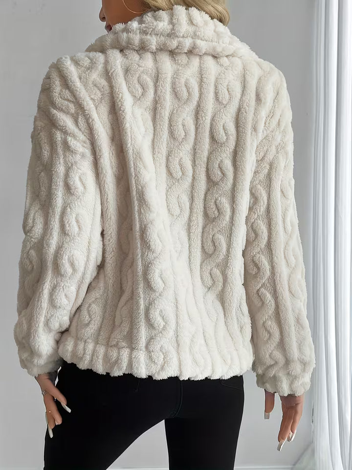 Losina - Cable Textured Fuzzy Teddy Jacket