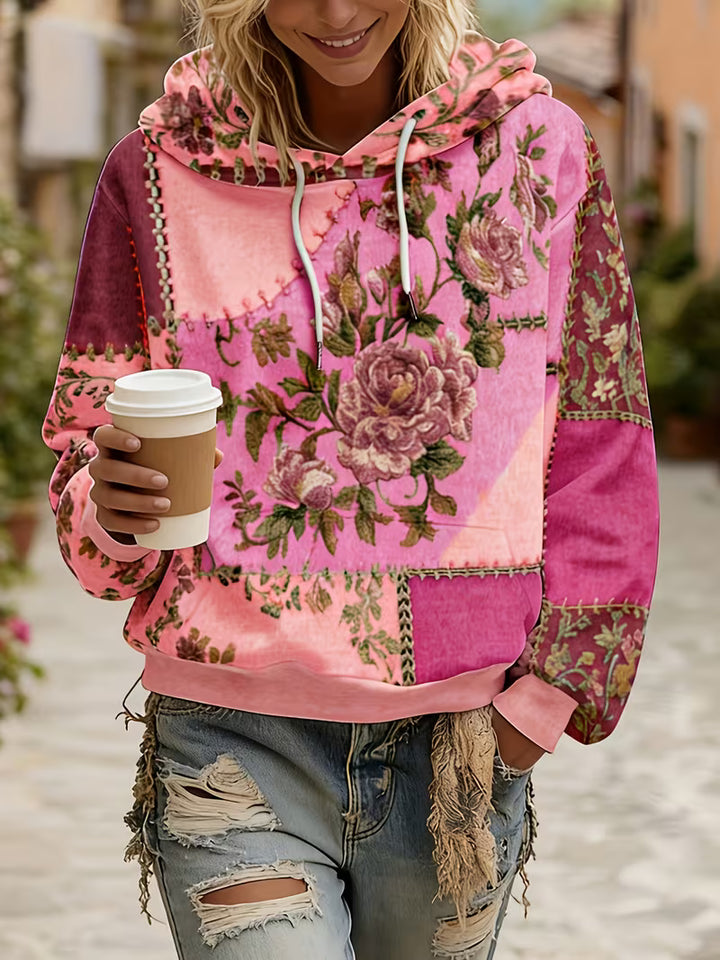 Norella - Floral Patchwork Long Sleeve Hooded Top