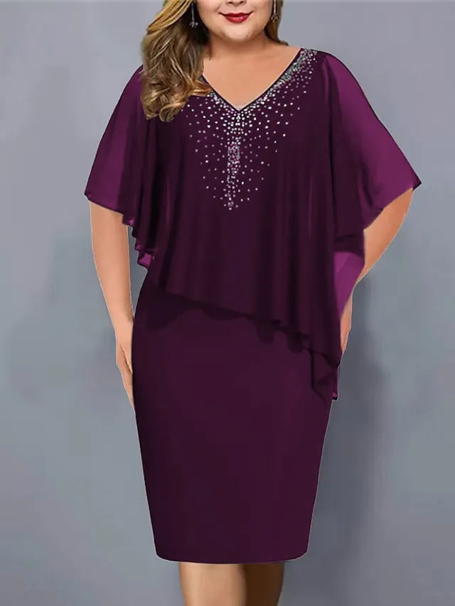 Amelie - Rhinestone-Embellished Chiffon V-Neck Dress