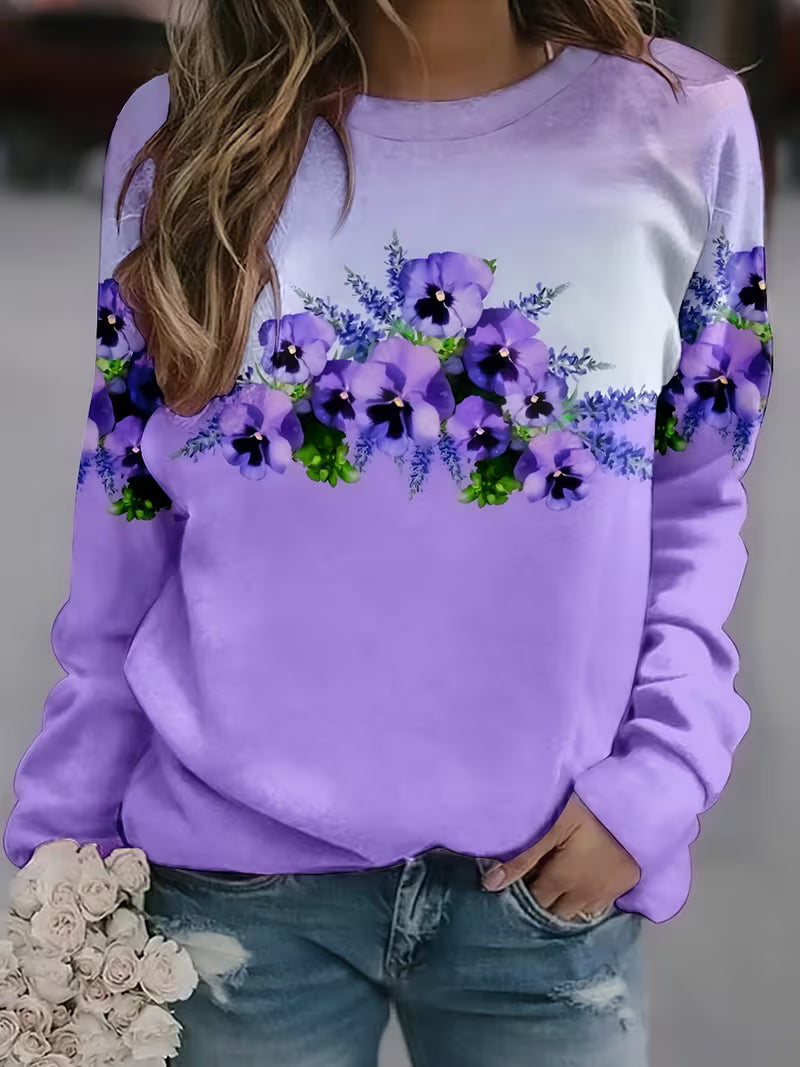 Elif - Floral Print Long Sleeve Sweatshirt