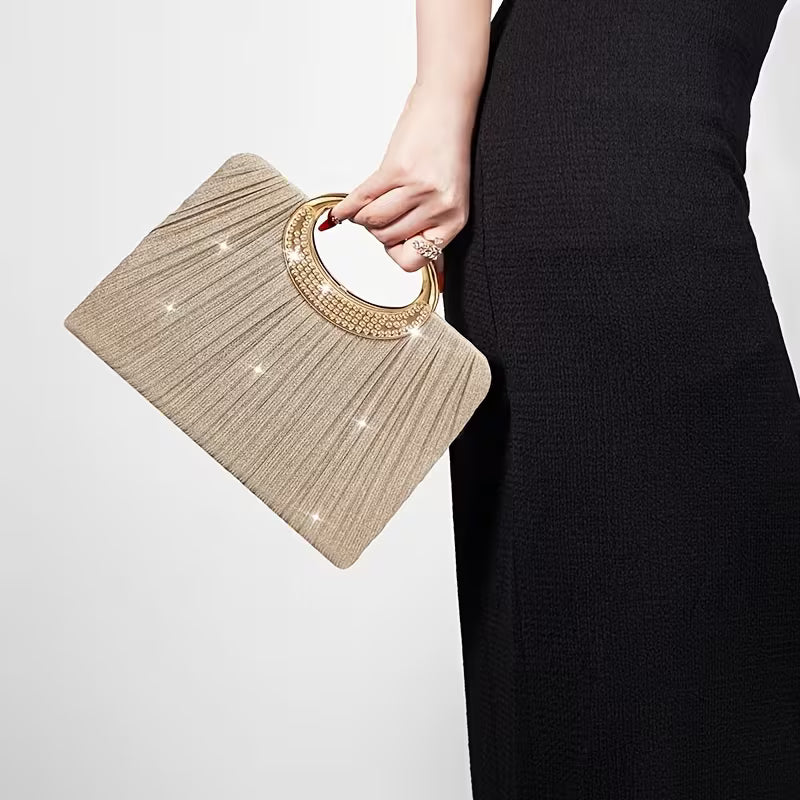 Lizzana - Shiny Round Ring Pleated Handbag