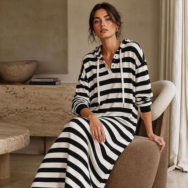 Zeynep - Striped Hooded Sweatshirt Dress