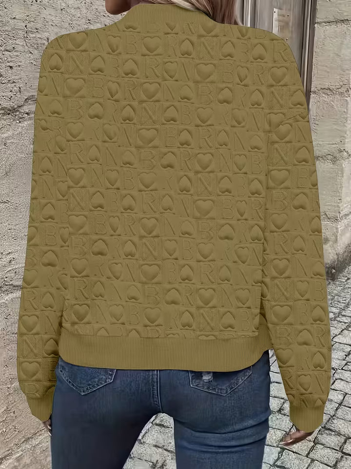 Lojina - Embossed Heart Pattern Zip-Up Jacket