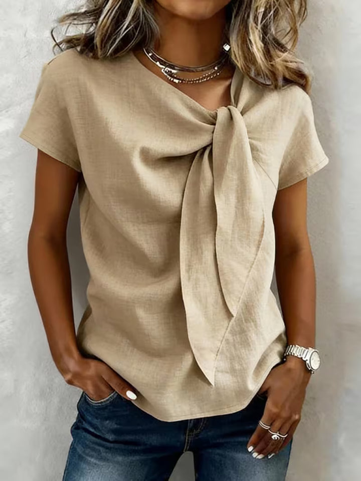 Wiliena - Tie-Neck Short Sleeve Top