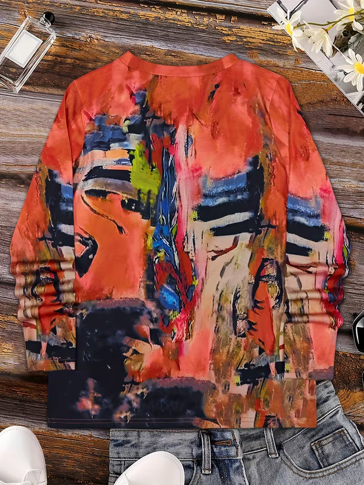 Jibona - Abstract Print Long Sleeve Top