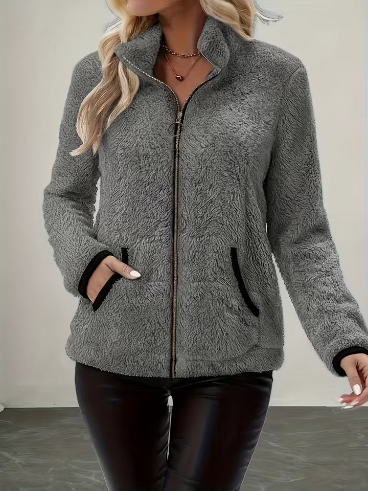 Galiena - Fuzzy Long Sleeve Zip-Up Jacket