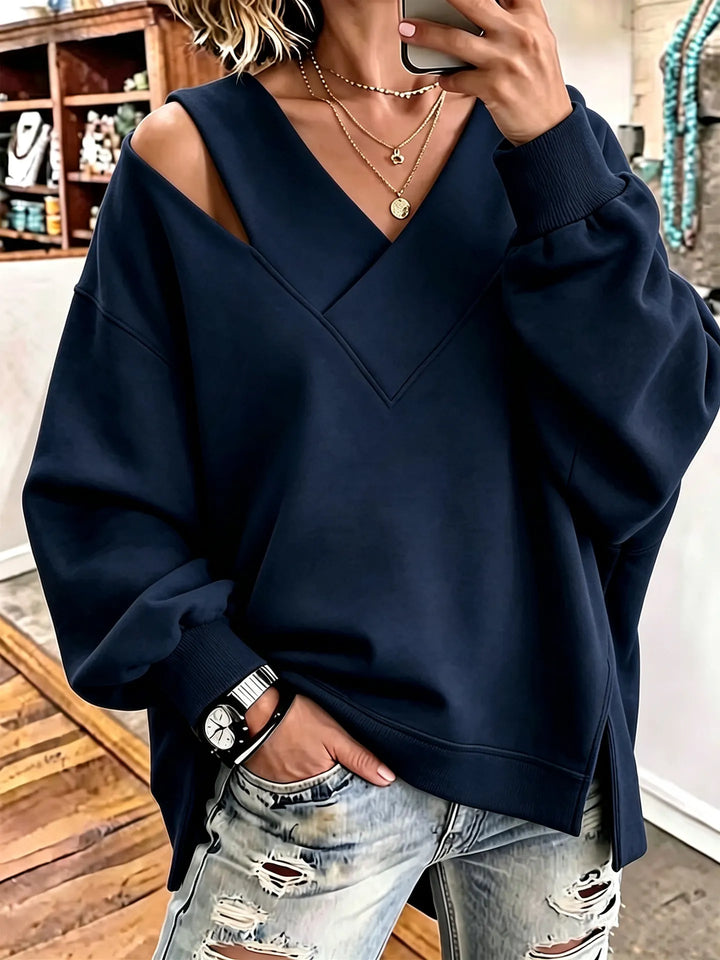 Kirstan - Chic Cutout V-Neck Oversized Sweatshirt
