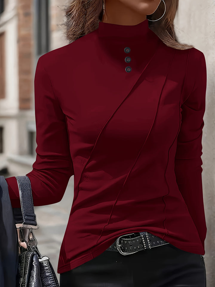 Aizhana - Elegant High Neck Long Sleeve Shirt
