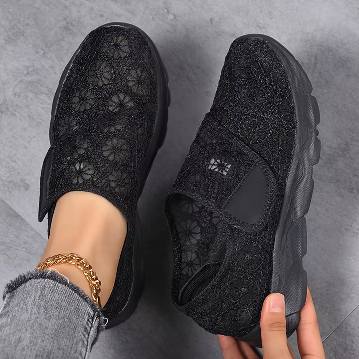 Sabyne - Floral Lace Hook and Loop Sneakers