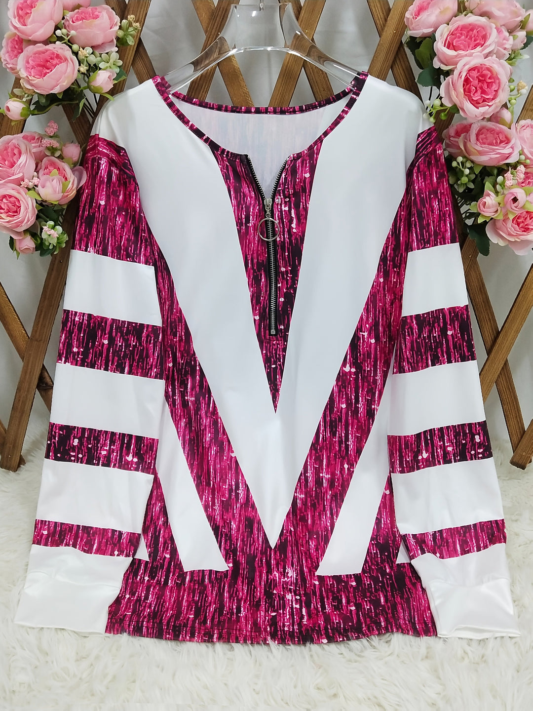 Kyna - Artistic Pattern Long Sleeve Top With Zipper