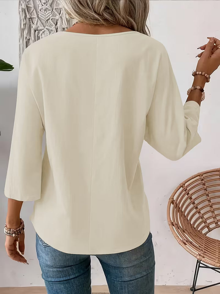 Sheril - Floral Print Roll-Tab Sleeve Loose Top
