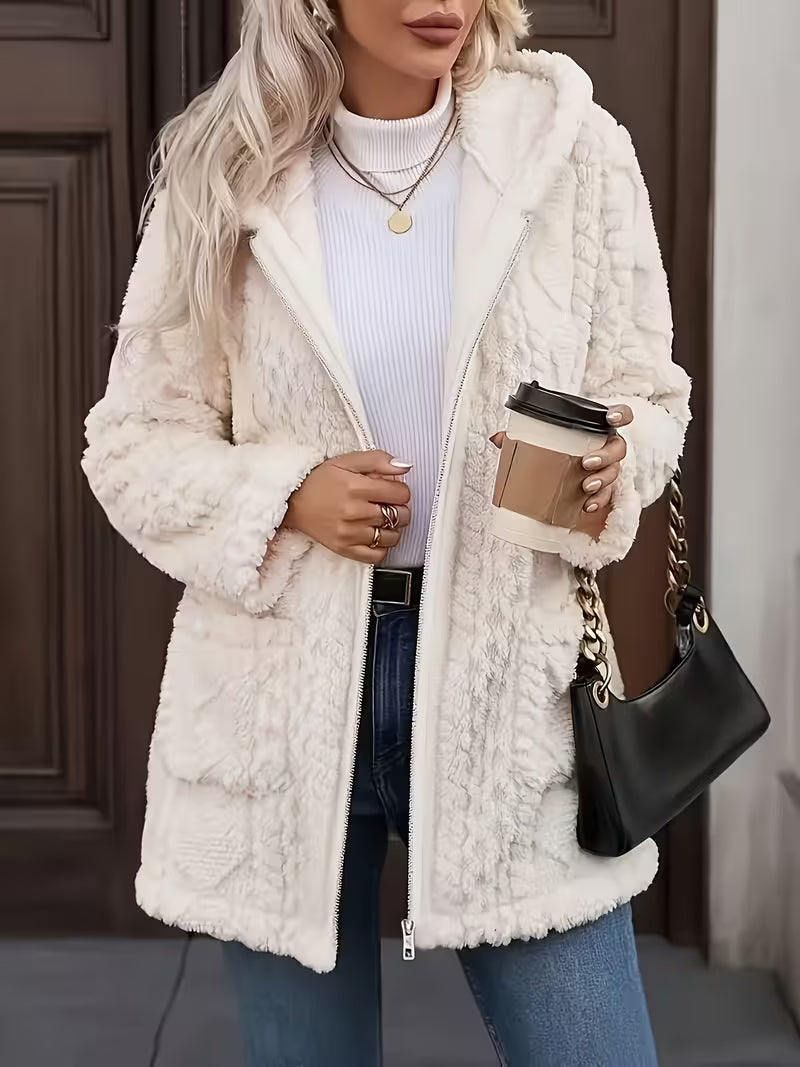 Elima - Double Sided Plush Zip-Up Hooded Cardigan