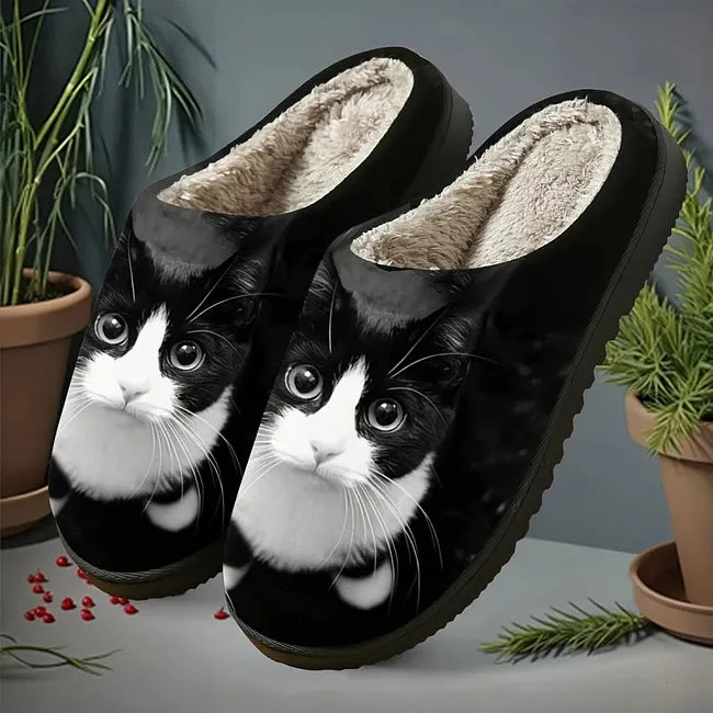 Miane - Elegant Cat Print Slippers
