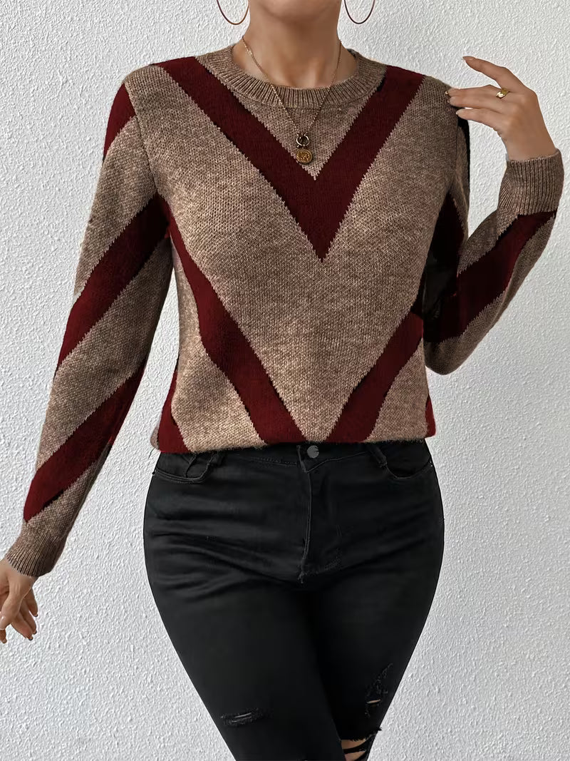 Minaza - Geometric Pattern Round Neck Sweater